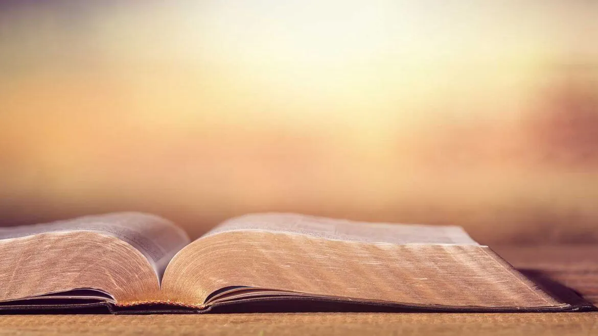 An open Bible on a table